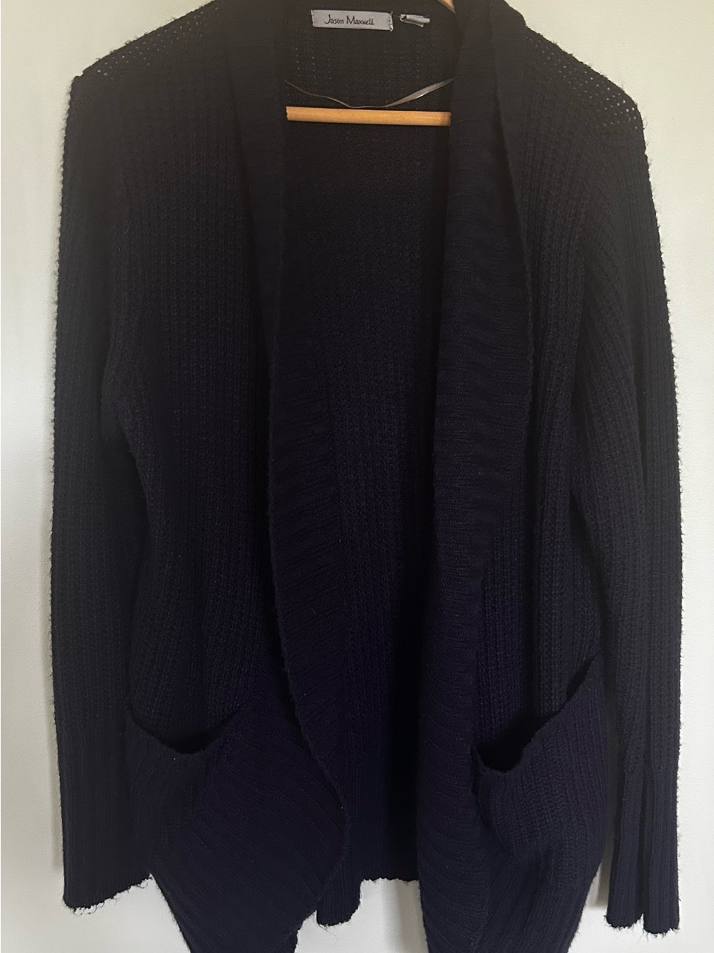 Jason Maxwell Women's Navy Blue Open-Front Knit Cardigan with Pockets Size XL